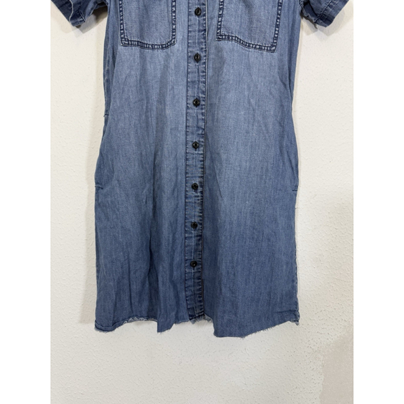 Madewell Chambray Shirt Dress Small Blue Denim Buttons Raw Hem Pockets Boho - Picture 6 of 10